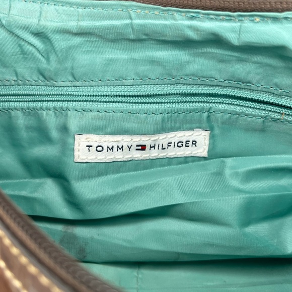 VINTAGE Tommy Hilfiger Shoulder Purse - Olive/Tan Crocodile Print Leather 🤎 - Picture 8 of 9